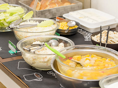 Breakfast buffet with a wide variety of menus